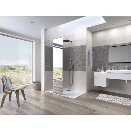 Kinequartz Equerres Solo Kinedo - Verre avec Bande Miroir - Paroi de Douche Simple pour Espace Ouvert