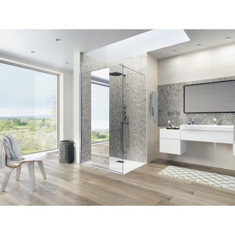 Kinequartz Profilé Solo Kinedo - Verre avec Bande Miroir - Paroi de Douche Simple pour Espace Ouvert