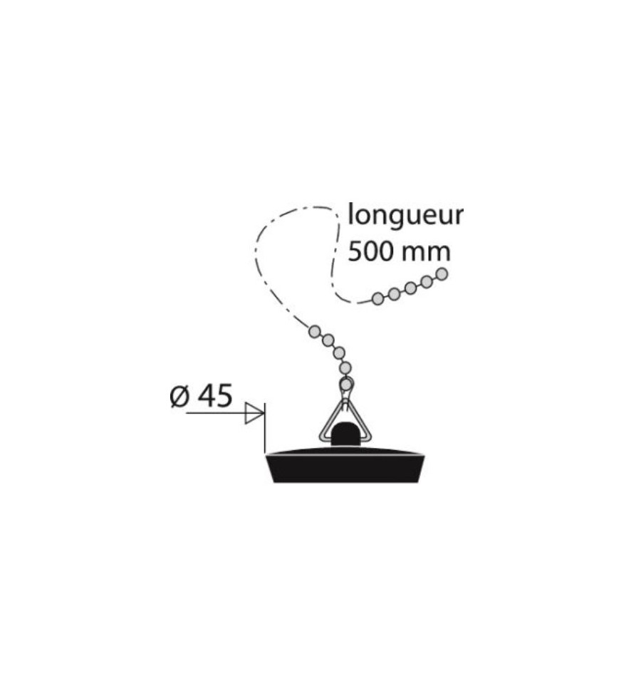 Bouchon Ø45 et Chaînette Longueur 500mm pour Vidage de Baignoire Valentin à  Prix Mini