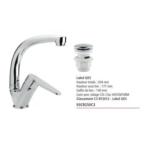 Mitigeur Lavabo Ventus à Bec Haut Mobile NF E0 C3 A2 U3 / Label GE5 de Paini France