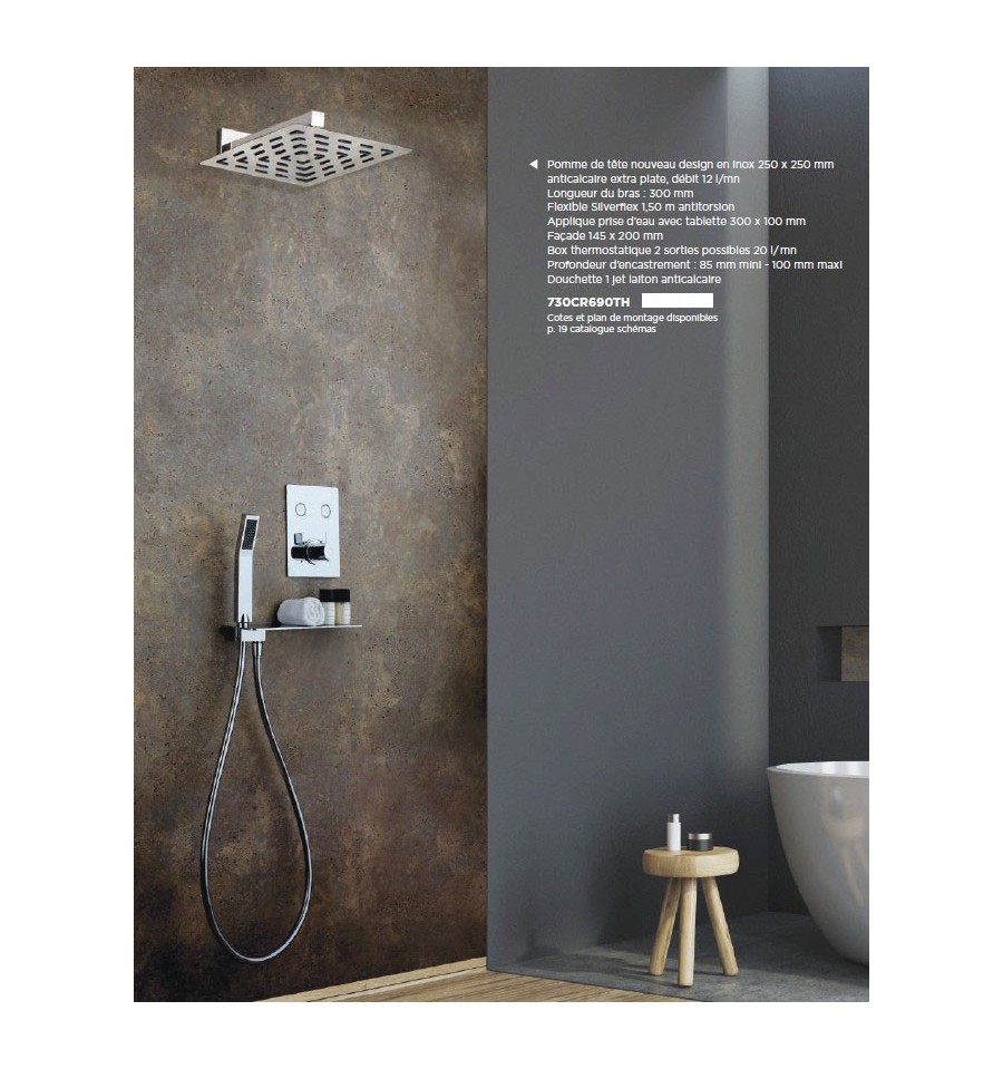 Set de douche thermostatique - barre et douchette 3 jets - Simone