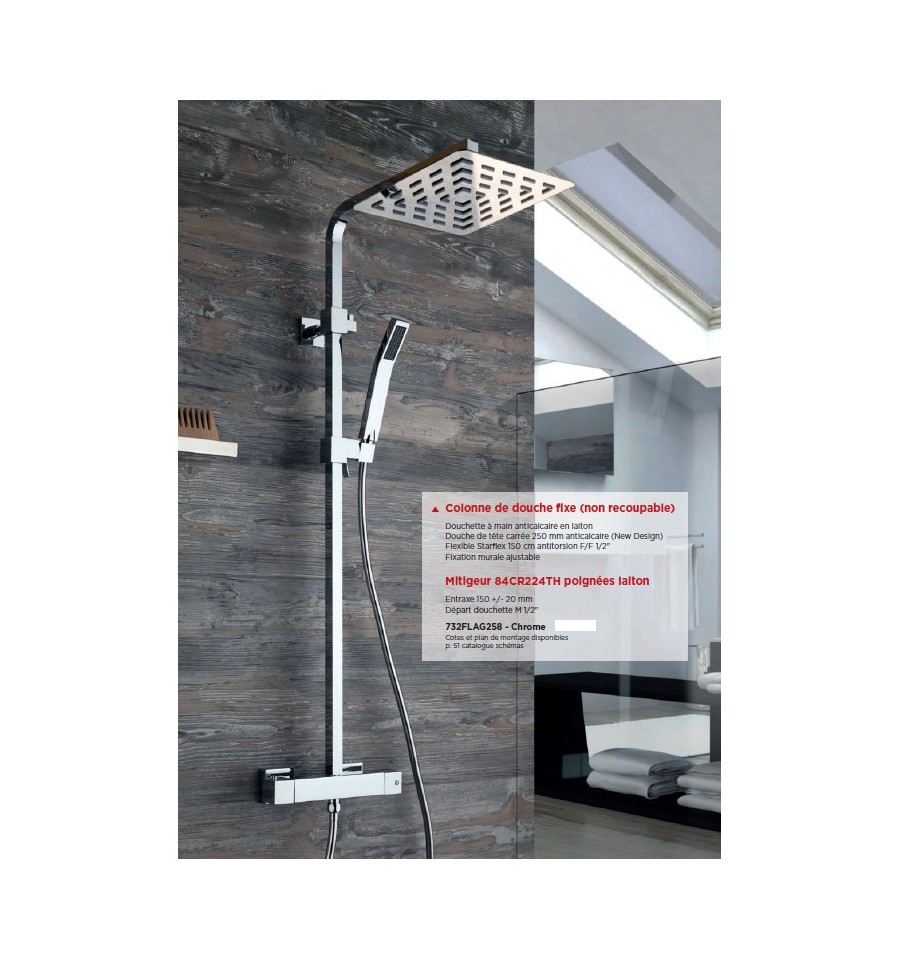 Colonne de douche Cubra Select - Fixation murale ajustable - Paini